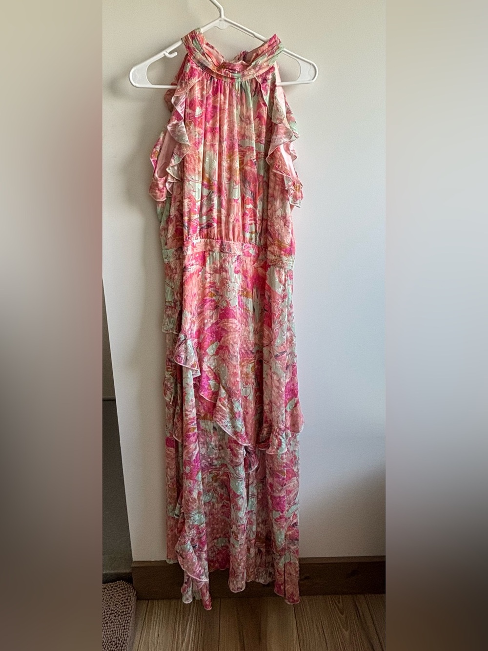 Alex Marie Pink Floral Ruffle Maxi Dress